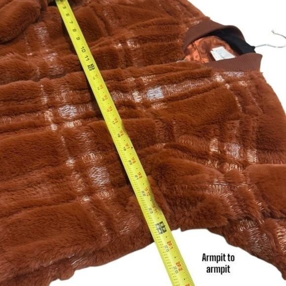 Anthropologie Plaid Teddy Bomber Jacket Rich Rust Cozy Soft Cabin Holiday 1X - Picture 12 of 13